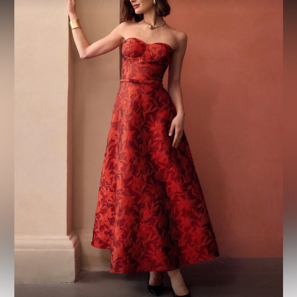 Luxe floral jacquard party formal evening sequins gown dress